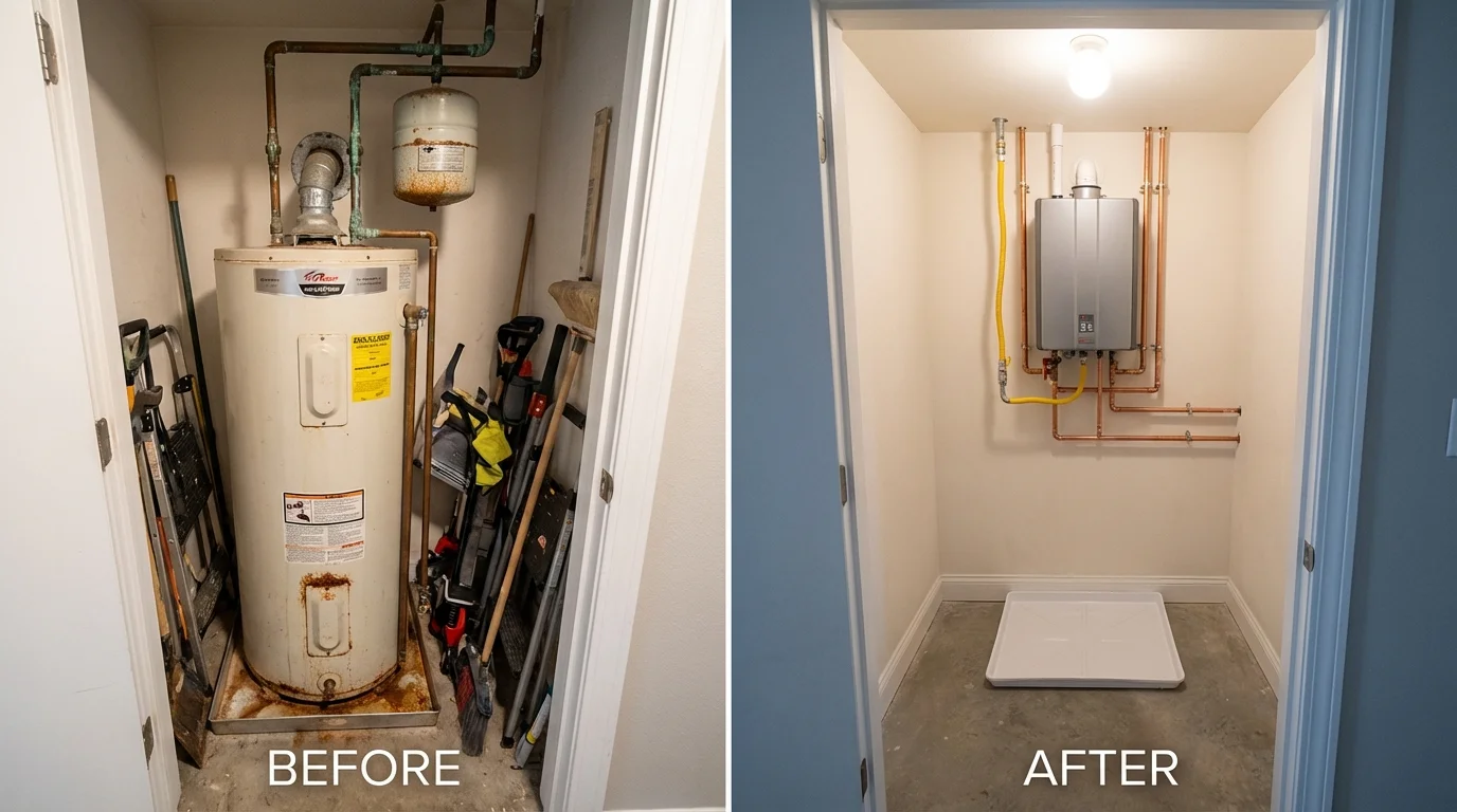 Tank water heater versus wall-mounted tankless unit comparison for Salisbury, NC homeowners