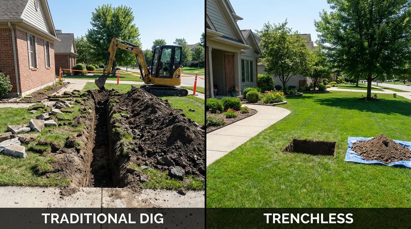 Trenchless sewer repair with minimal yard damage versus traditional excavation in Salisbury, NC